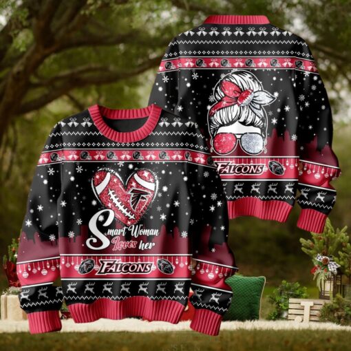 Smart Woman Loves Her Atlanta Falcons Christmas Holiday Sweater1