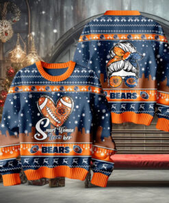 Smart Woman Loves Her Chicago Bears Christmas Holiday Sweater1