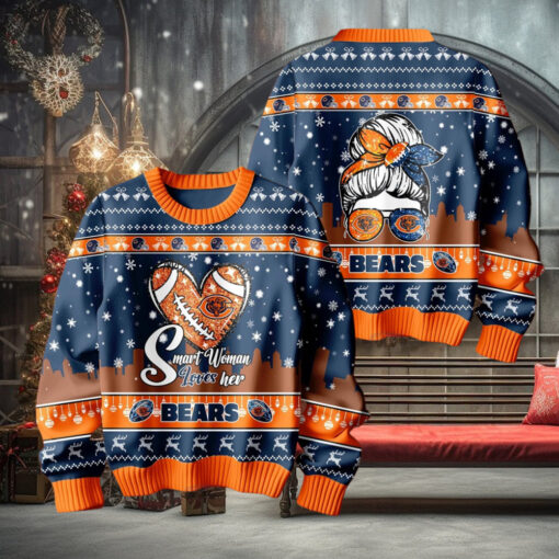 Smart Woman Loves Her Chicago Bears Christmas Holiday Sweater1