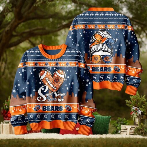 Smart Woman Loves Her Chicago Bears Christmas Holiday Sweater1