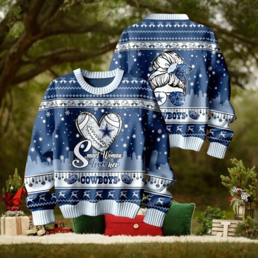 Smart Woman Loves Her Dallas Cowboys Christmas Holiday Sweater1