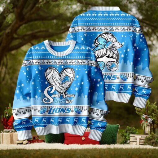 Smart Woman Loves Her Detroit Lions Christmas Holiday Sweater1