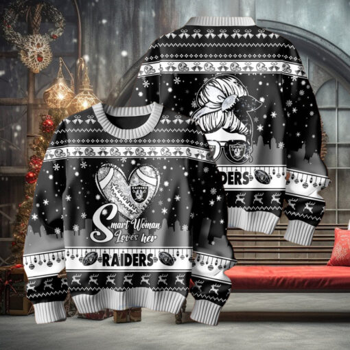 Smart Woman Loves Her Las Vegas Raiders Christmas Holiday Sweater1