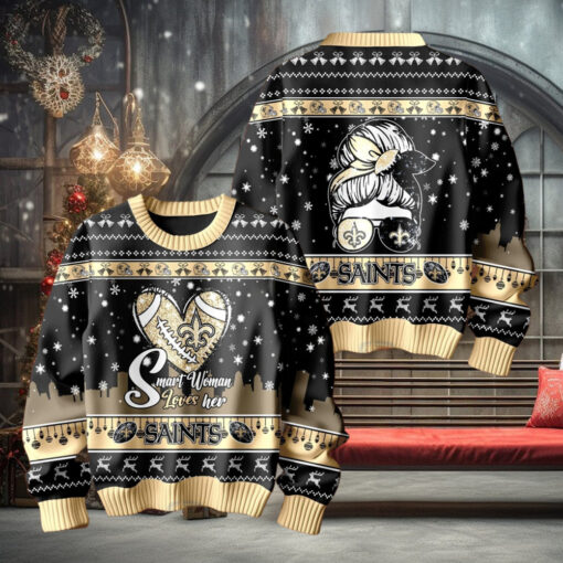 Smart Woman Loves Her New Orleans Saints Christmas Holiday Sweater1