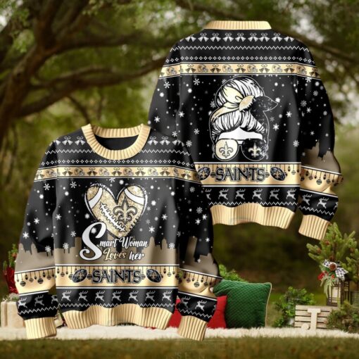 Smart Woman Loves Her New Orleans Saints Christmas Holiday Sweater1