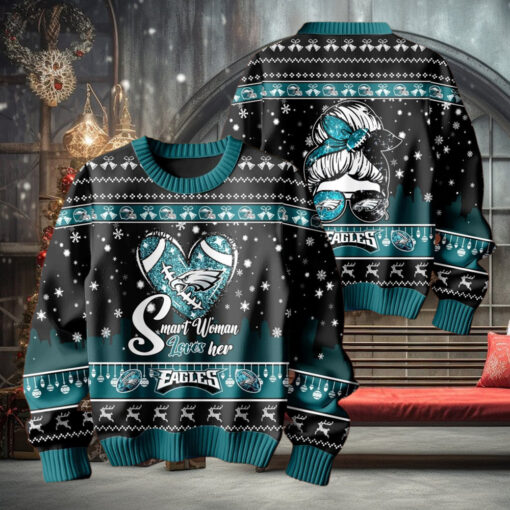 Smart Woman Loves Her Philadelphia Eagles Christmas Holiday Sweater1