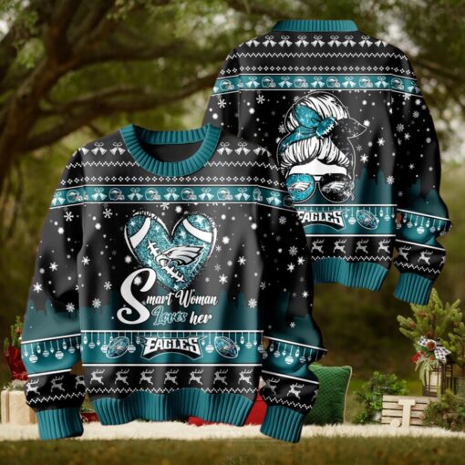 Smart Woman Loves Her Philadelphia Eagles Christmas Holiday Sweater1