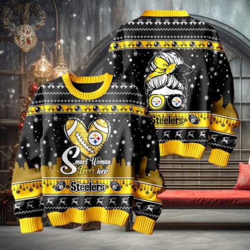 Smart Woman Loves Her Pittsburgh Steelers Christmas Holiday Sweater1