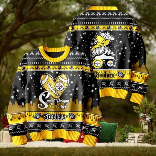 Smart Woman Loves Her Pittsburgh Steelers Christmas Holiday Sweater1