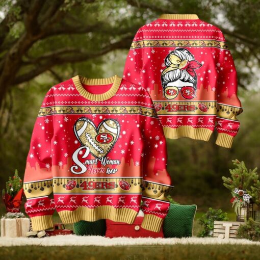 Smart Woman Loves Her San Francisco 49ers Christmas Holiday Sweater1