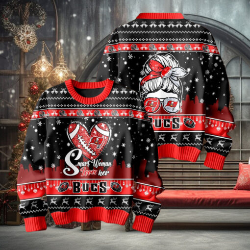 Smart Woman Loves Her Tampa Bay Buccaneers Christmas Holiday Sweater1