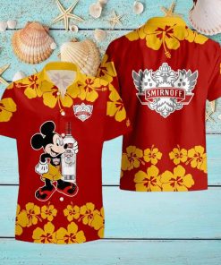 Smirnoff Vodka Mickey Mouse Hibicus Flower Gift Hawaiian Set Shirt