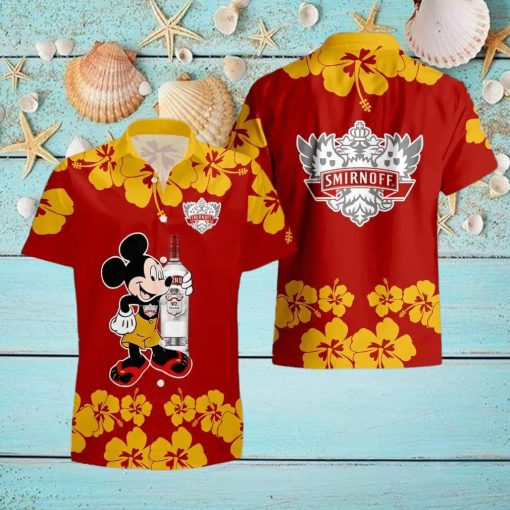 Smirnoff Vodka Mickey Mouse Hibicus Flower Gift Hawaiian Set Shirt