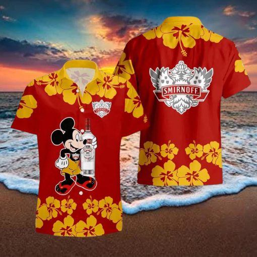 Smirnoff Vodka Mickey Mouse Hibicus Flower Gift Hawaiian Set Shirt