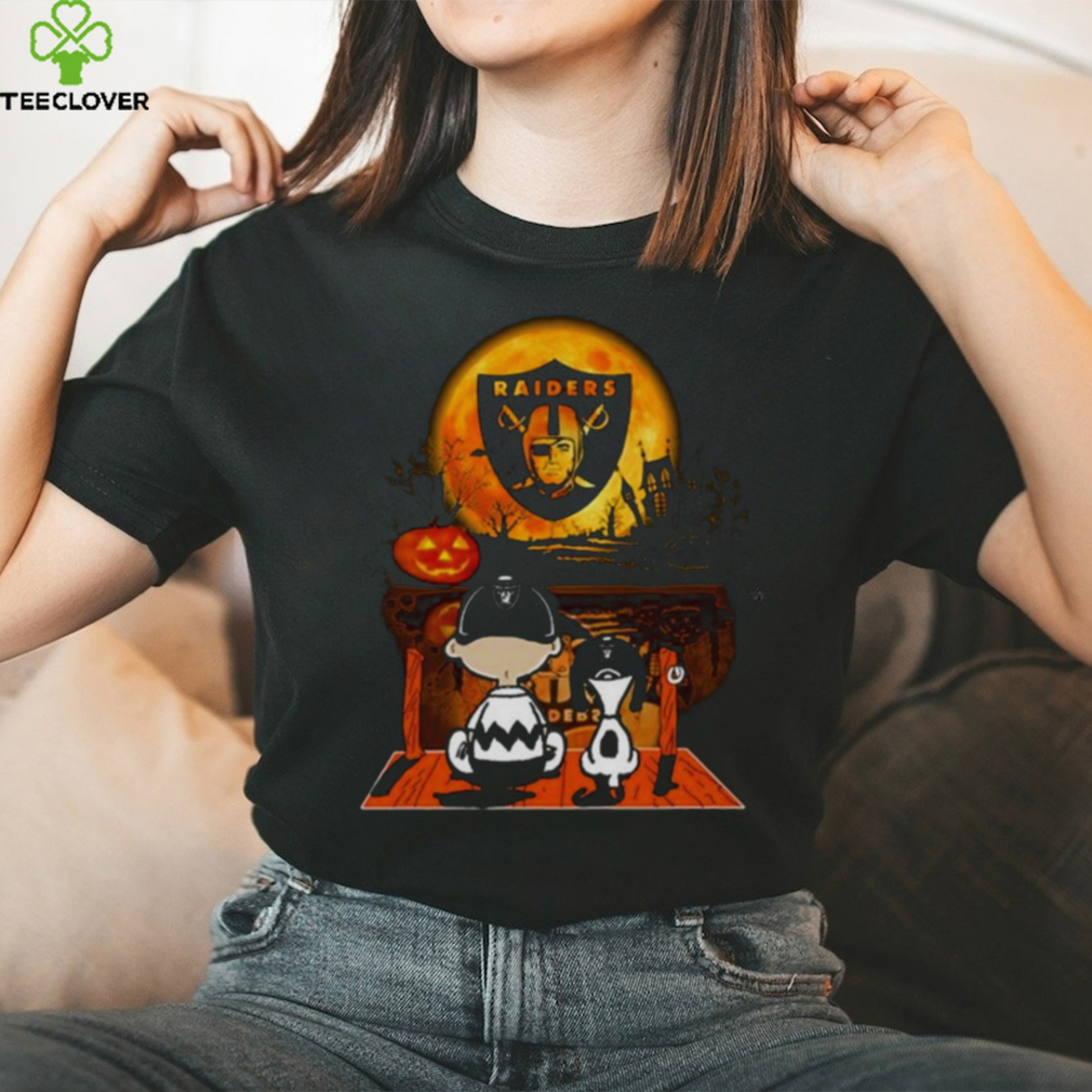 Snoopy And Charlie Brown Las Vegas Raiders Sitting Under Moon Halloween 2023 T shirt Snoopy And Charlie Brown Las Vegas Raiders Sitting Under Moon Halloween 2023 T shirt