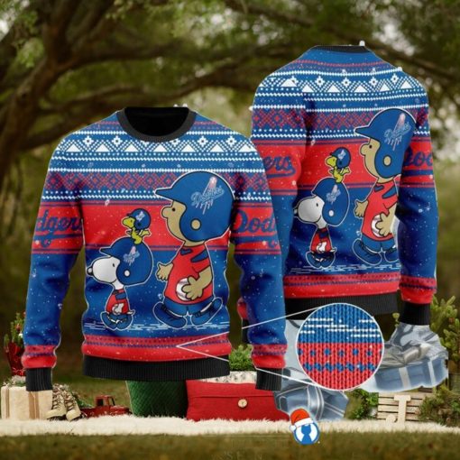 Snoopy And Charlie Brown Los Angeles Dodgers Ugly Sweater Christmas