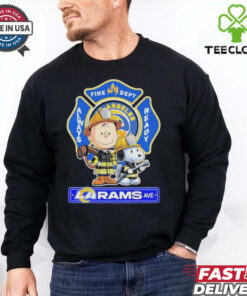 Snoopy And Charlie Brown Los Angeles Rams Fire Dept Always Ready The Peanuts X Firefighter LA T shirt