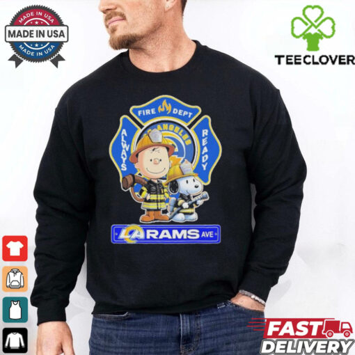 Snoopy And Charlie Brown Los Angeles Rams Fire Dept Always Ready The Peanuts X Firefighter LA T shirt