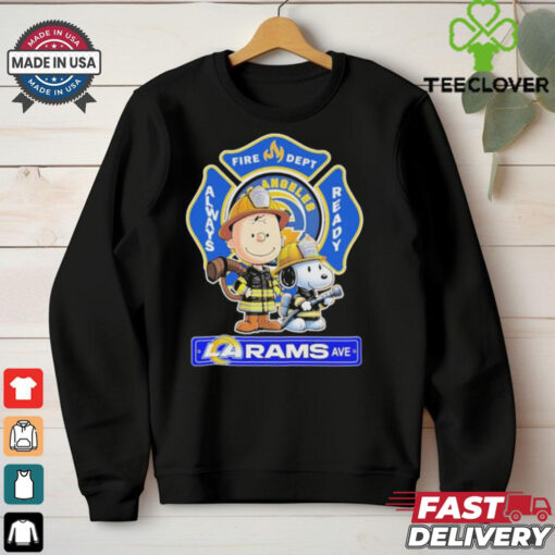 Snoopy And Charlie Brown Los Angeles Rams Fire Dept Always Ready The Peanuts X Firefighter LA T shirt