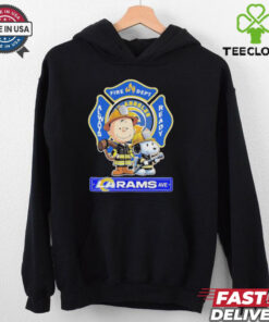 Snoopy And Charlie Brown Los Angeles Rams Fire Dept Always Ready The Peanuts X Firefighter LA T shirt