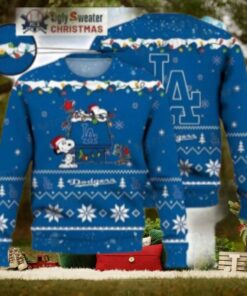 Snoopy And LA Dodgers Ugly Christmas Sweater With Holiday Lights