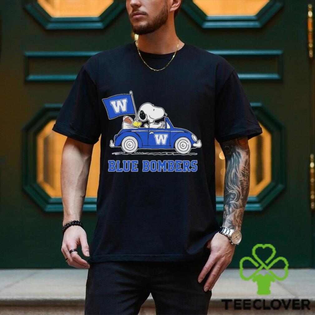 Snoopy And Woodstock Drive Car Winnipeg Blue Bombers Shirt Snoopy And Woodstock Drive Car Winnipeg Blue Bombers Shirt