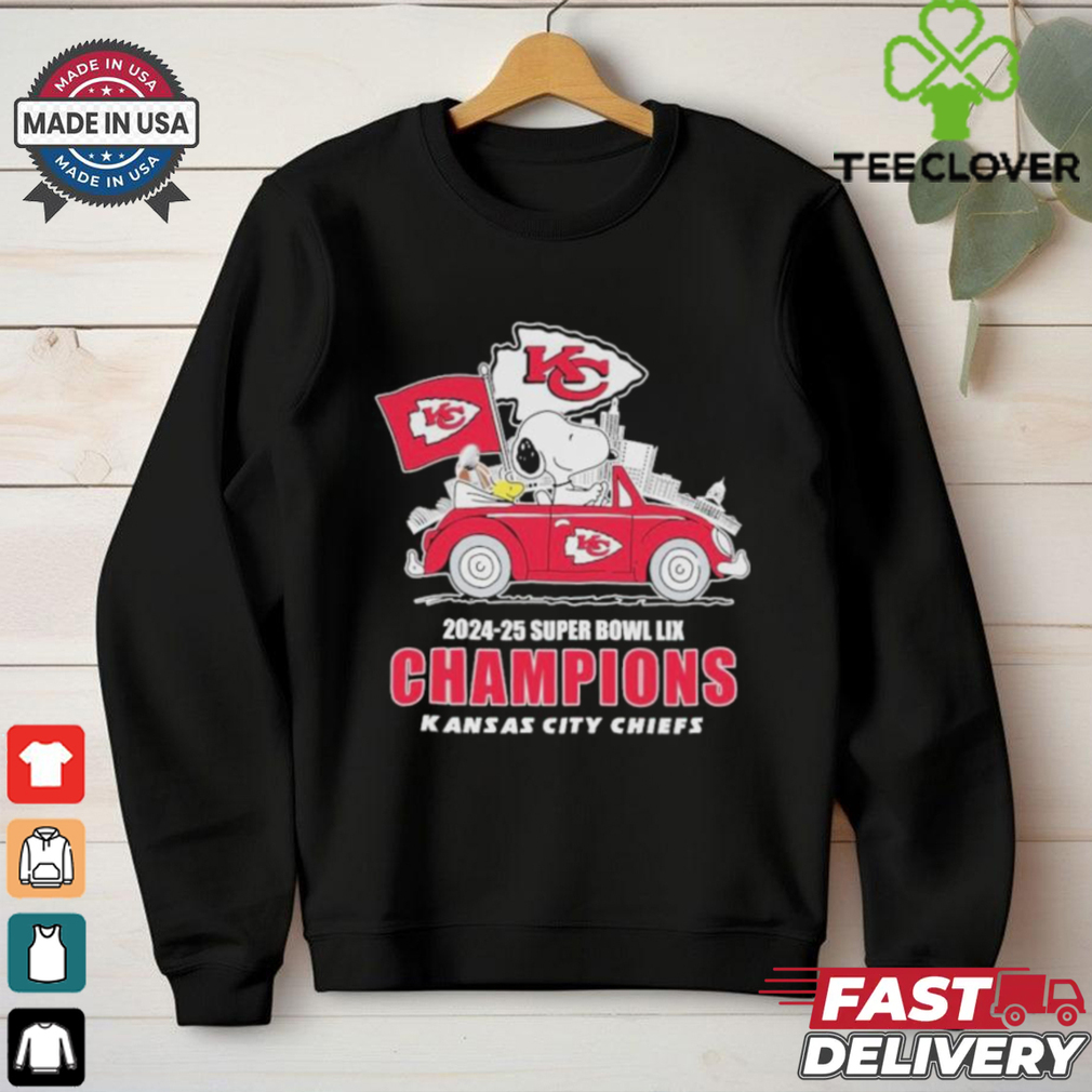 Snoopy And Woodstock Driving Car Kansas City Chiefs 2024 2025 Super Bowl LIX Champions T shirts Snoopy And Woodstock Driving Car Kansas City Chiefs 2024 2025 Super Bowl LIX Champions T shirts