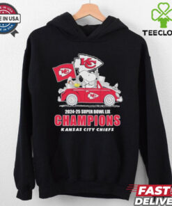 Snoopy And Woodstock Driving Car Kansas City Chiefs 2024 2025 Super Bowl LIX Champions T shirts