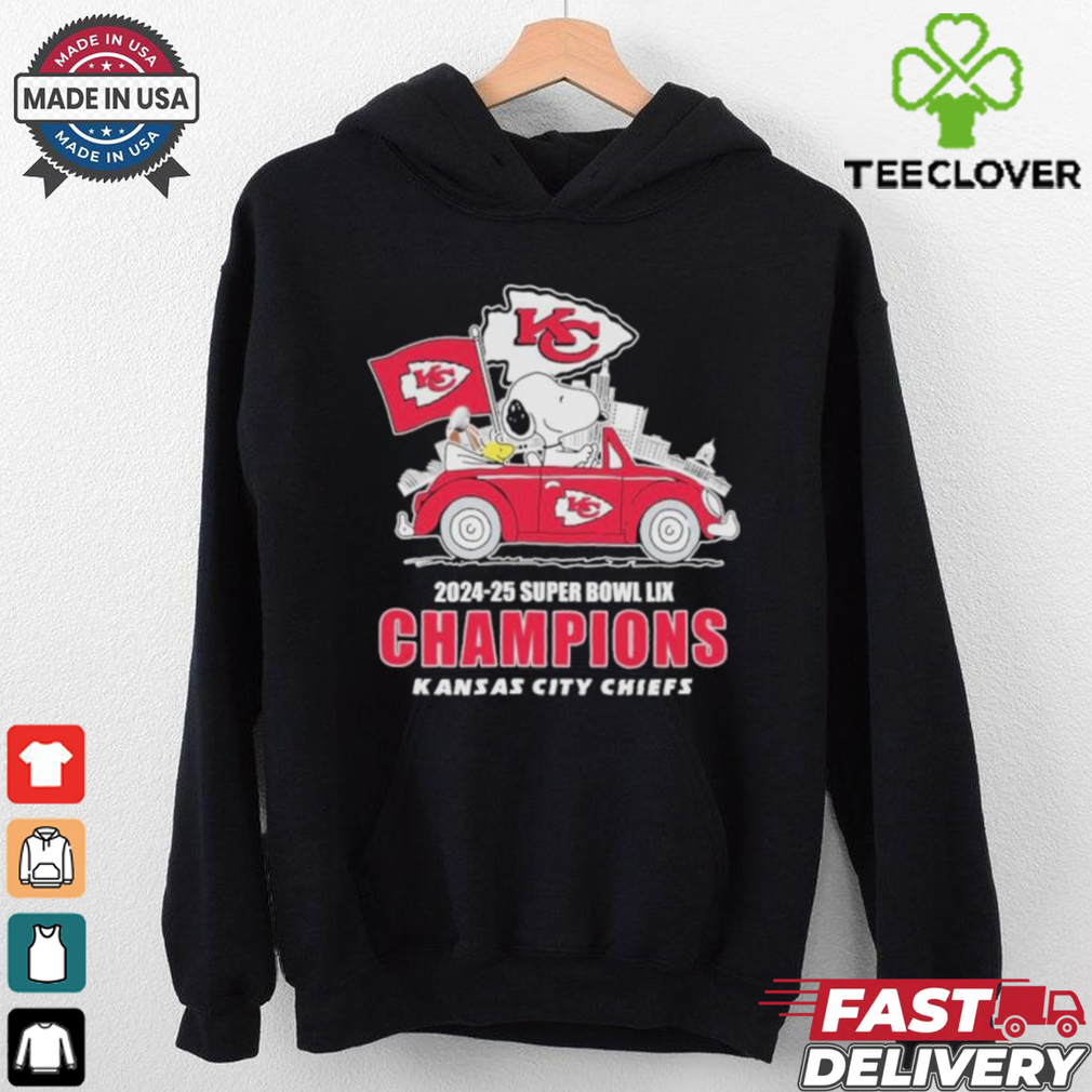 Snoopy And Woodstock Driving Car Kansas City Chiefs 2024 2025 Super Bowl LIX Champions T shirts Snoopy And Woodstock Driving Car Kansas City Chiefs 2024 2025 Super Bowl LIX Champions T shirts