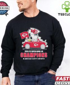 Snoopy And Woodstock Driving Car Kansas City Chiefs 2024 2025 Super Bowl LIX Champions T shirts