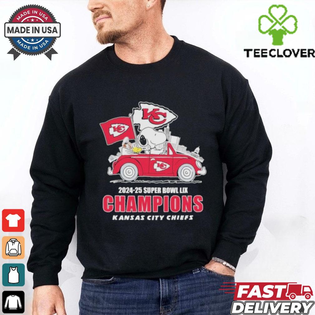 Snoopy And Woodstock Driving Car Kansas City Chiefs 2024 2025 Super Bowl LIX Champions T shirts Snoopy And Woodstock Driving Car Kansas City Chiefs 2024 2025 Super Bowl LIX Champions T shirts