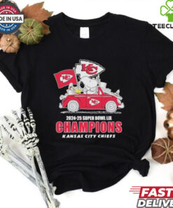 Snoopy And Woodstock Driving Car Kansas City Chiefs 2024 2025 Super Bowl LIX Champions T shirts
