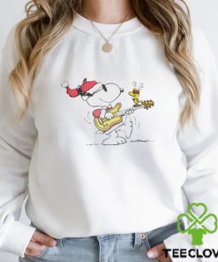 Snoopy And Woodstock Hat Santa Playing The Guitar Merry Christmas Shirt
