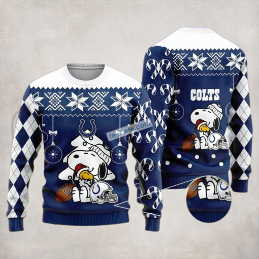 Snoopy And Woodstock Indianapolis Colts Blue Cheap Ugly Christmas Sweater