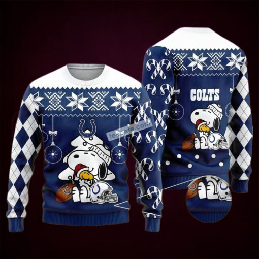Snoopy And Woodstock Indianapolis Colts Blue Cheap Ugly Christmas Sweater