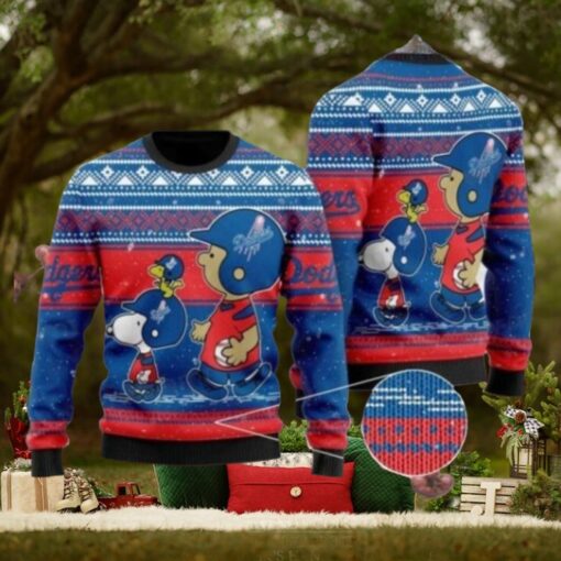 Snoopy And Woodstock MLB Dodgers Ugly Christmas Sweater