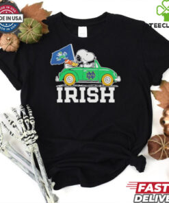 Snoopy And Woodstock Notre Dame Fighting Irish Driving Car Irish Flag Shirt
