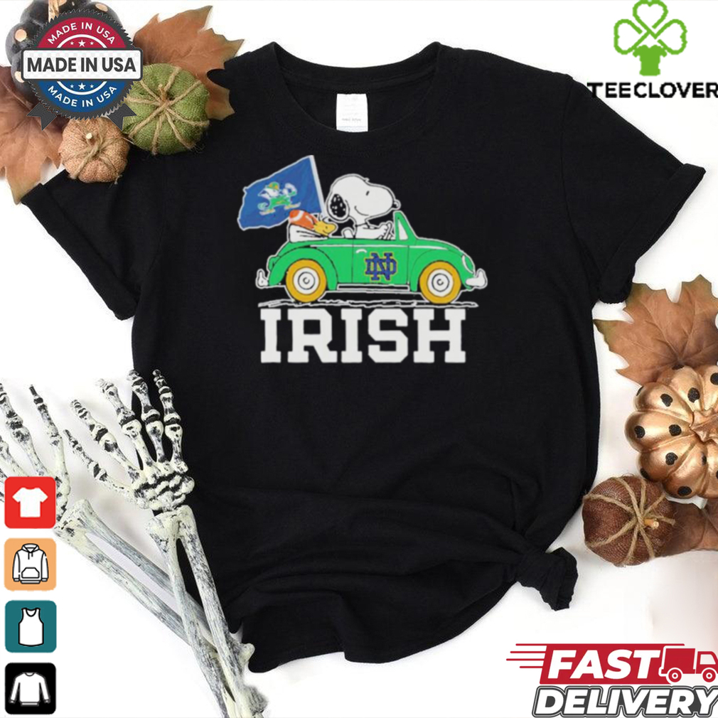 Snoopy And Woodstock Notre Dame Fighting Irish Driving Car Irish Flag Shirt Snoopy And Woodstock Notre Dame Fighting Irish Driving Car Irish Flag Shirt