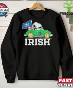 Snoopy And Woodstock Notre Dame Fighting Irish Driving Car Irish Flag Shirt