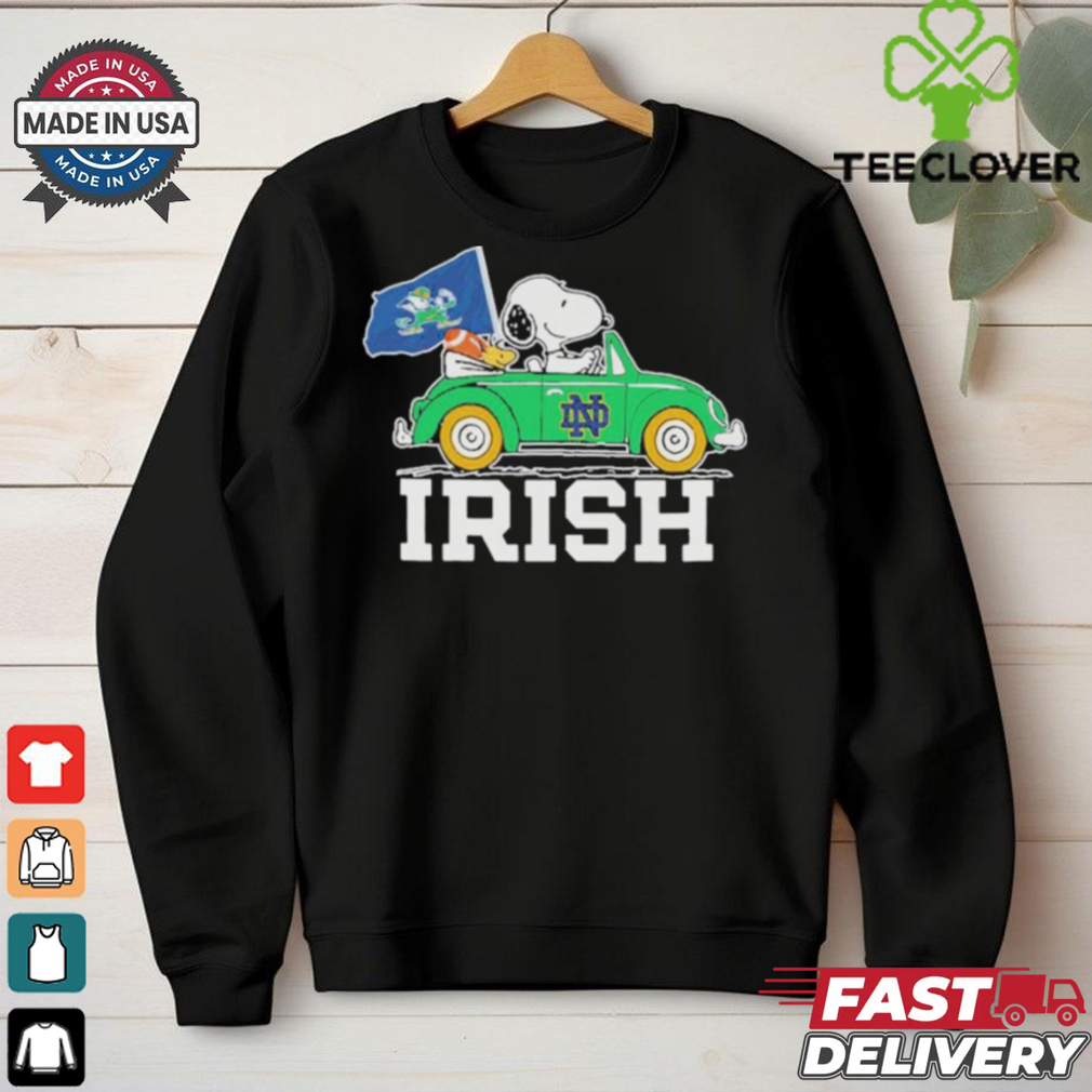 Snoopy And Woodstock Notre Dame Fighting Irish Driving Car Irish Flag Shirt Snoopy And Woodstock Notre Dame Fighting Irish Driving Car Irish Flag Shirt