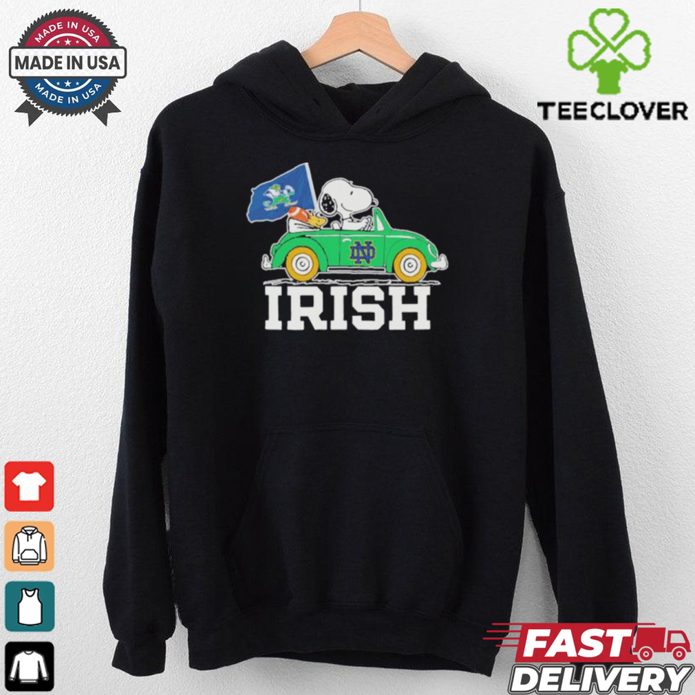 Snoopy And Woodstock Notre Dame Fighting Irish Driving Car Irish Flag Shirt Snoopy And Woodstock Notre Dame Fighting Irish Driving Car Irish Flag Shirt