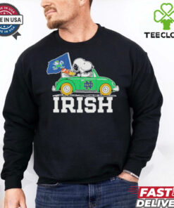 Snoopy And Woodstock Notre Dame Fighting Irish Driving Car Irish Flag Shirt
