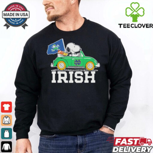 Snoopy And Woodstock Notre Dame Fighting Irish Driving Car Irish Flag Shirt