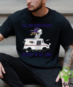 Snoopy Baltimore Ravens on a dark desert highway trophy in my arm hoodie, sweater, longsleeve, shirt v-neck, t-shirt