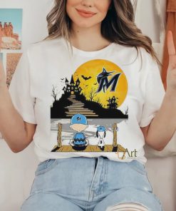 Snoopy Charlie Brown Sit Under Moon Miami Marlins Halloween Shirt