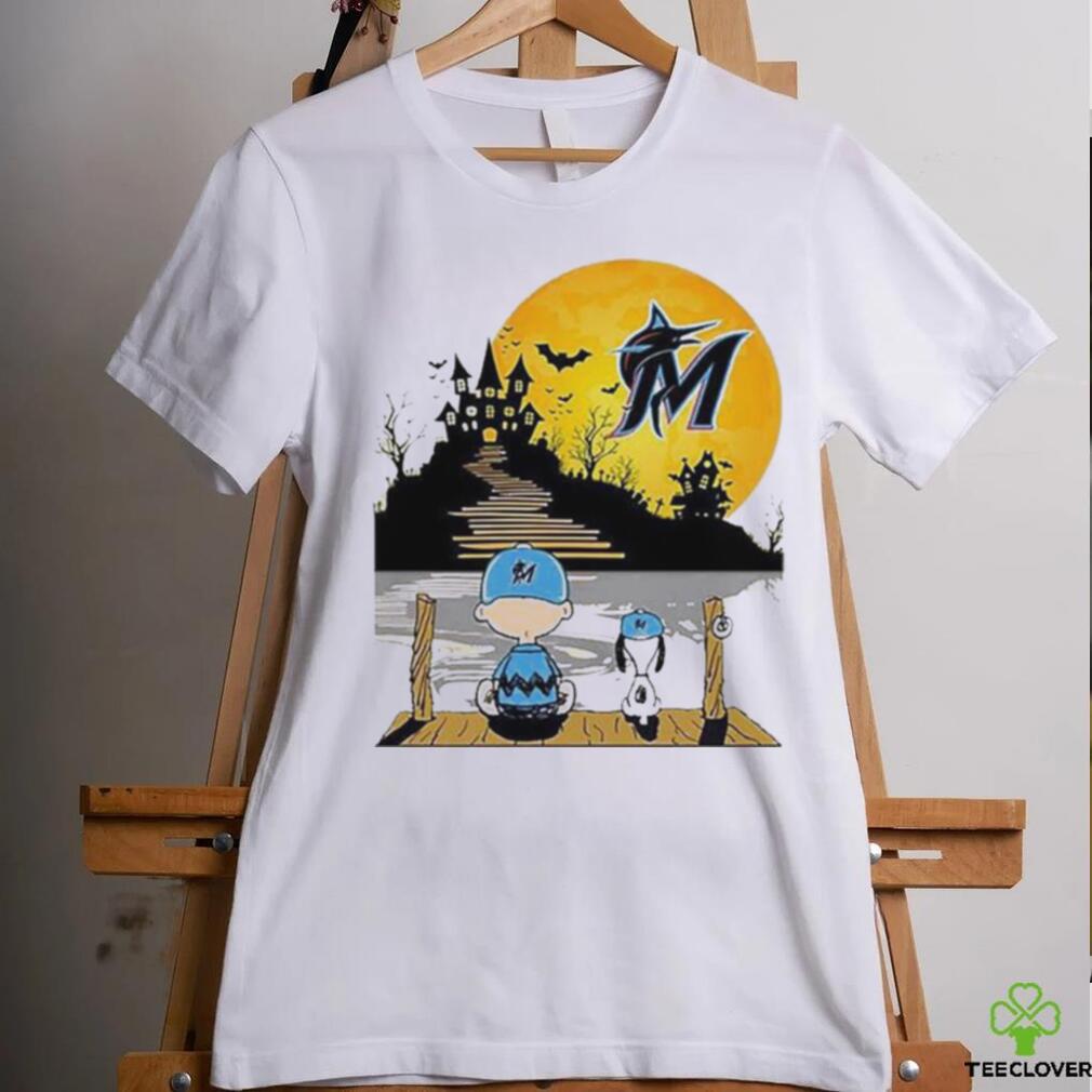 Snoopy Charlie Brown Sit Under Moon Miami Marlins Halloween Shirt Snoopy Charlie Brown Sit Under Moon Miami Marlins Halloween Shirt