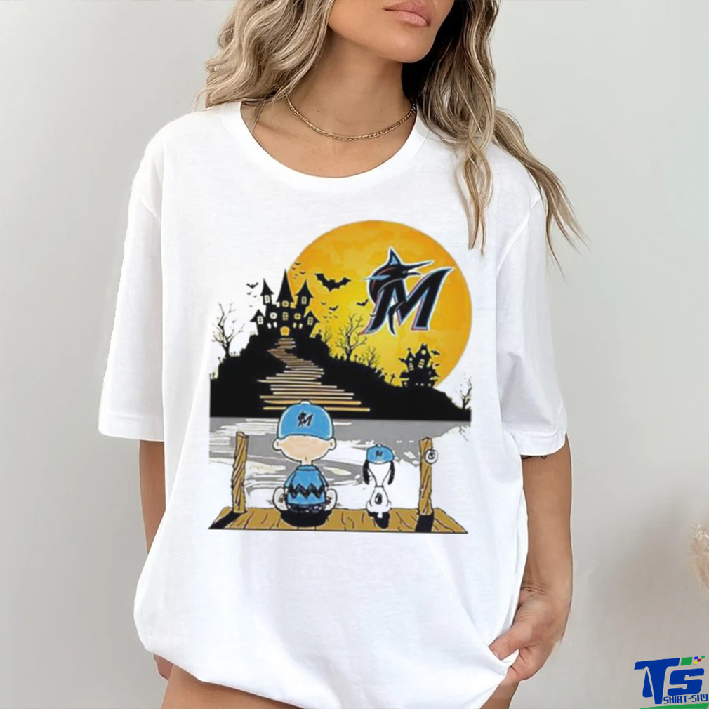 Snoopy Charlie Brown Sit Under Moon Miami Marlins Halloween Shirt Snoopy Charlie Brown Sit Under Moon Miami Marlins Halloween Shirt