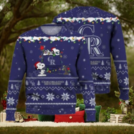 Snoopy Decorating Tree Colorado Rockies Ugly Christmas Sweater