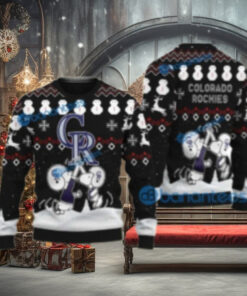 Snoopy High Five Colorado Rockies Ugly Christmas Sweater Black Edition