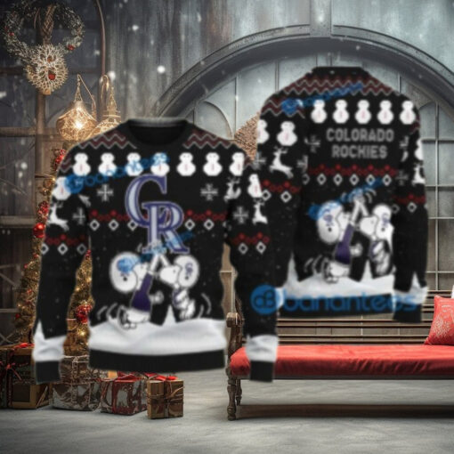 Snoopy High Five Colorado Rockies Ugly Christmas Sweater Black Edition